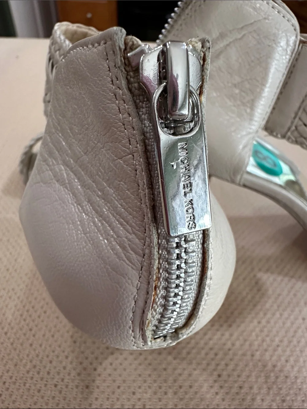 Michael Kors Woven Ankle-Strap Heels in white/ beige - Picture 3 of 5
